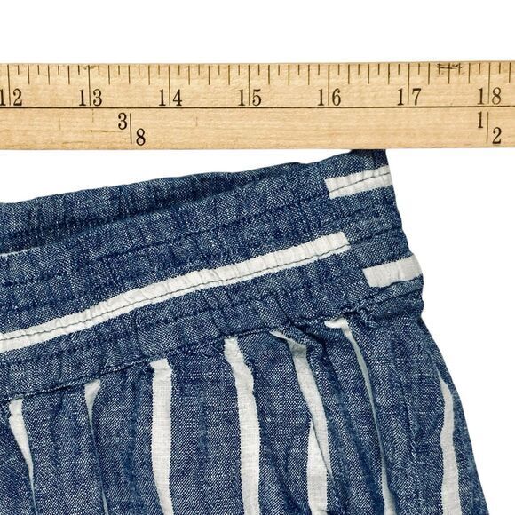 Ashley Stewart Wide Leg Capri Pants Blue Linen Baggy Nautical Beach Lagen Look - Picture 9 of 13